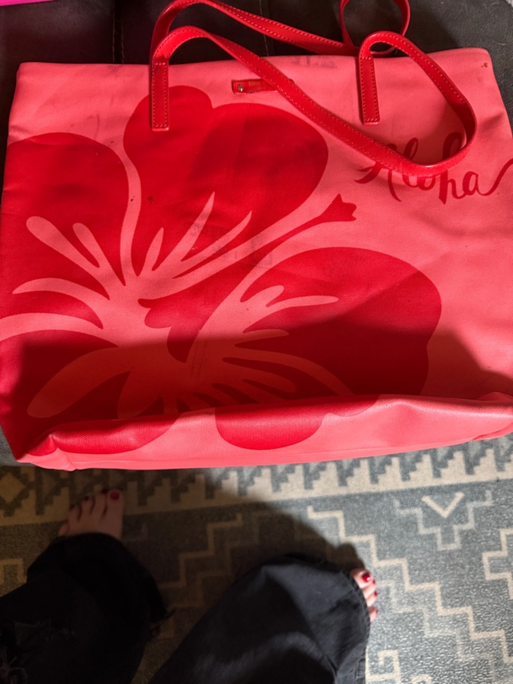 kate spade Pink and Red Floral Tote with Aloha Print